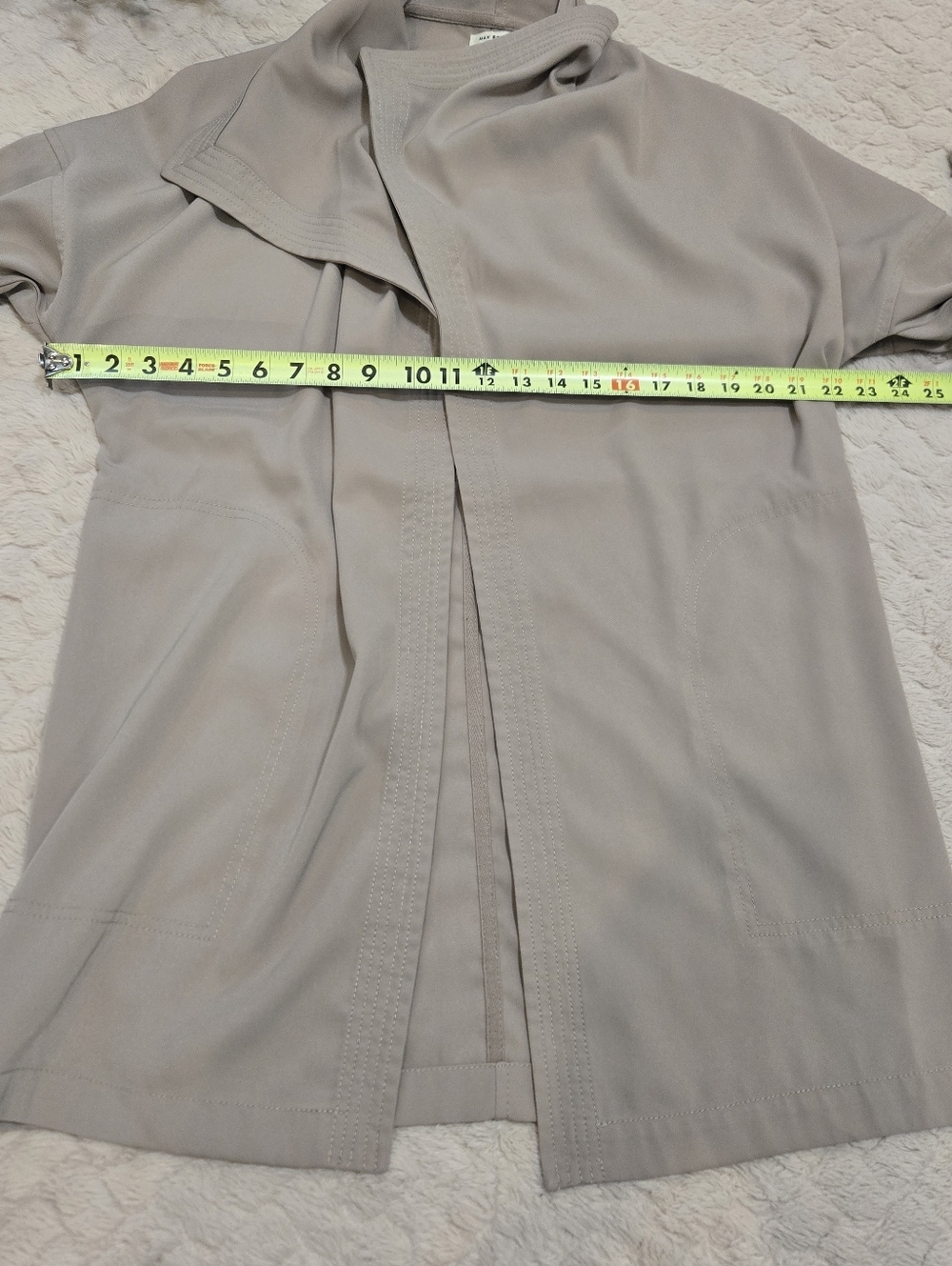 Max Studio Tan Draped Open Front Flowy Jacket - Picture 3 of 8